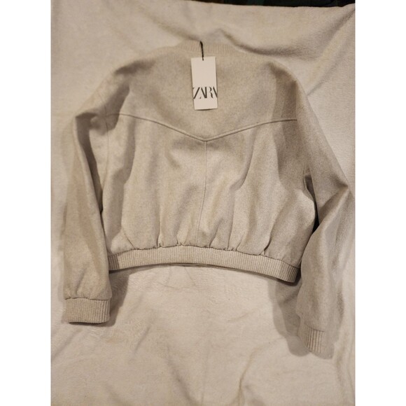 Zara Cropped Bomber Jacket Cream Ivory Chic Outerwear Varsity XXL Women - Picture 5 of 9